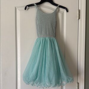 Elegant Aqua Kids Dress with Sparkling Bodice